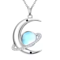 TOUPOP Sterling Silver Gemstone Moon Planet Necklace Space Jewelry Gift-style_name:Moonstone