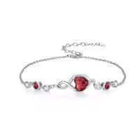 TOUPOP Sterling Silver Infinity Birthstone Bracelet Heart Link Fine Jewelry Gift-color_name:01-January-Garnet