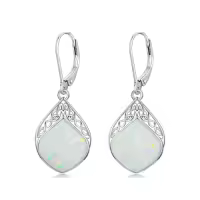 TOUPOP Sterling Silver Gemstone Celtic Knot Leverback Earrings-color_name:1-Opal
