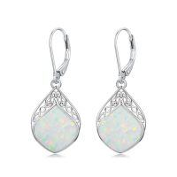 wholesale TOUPOP Teardrop Earrings Sterling Silver Celtic Knot Leverback Earrings Gemstone Irish Jewelry Anniversary Birthstone Earrings Birthday Christmas Xmas Gifts For Women -color_name:1-Opal