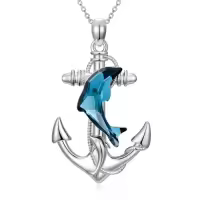 TOUPOP Sterling Silver Anchor Necklace Nautical Sailor Jewelry Gift-style_name:Dolphin