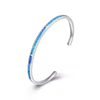TOUPOP Sterling Silver Opal Cuff Bangle Bracelet For Women-style_name:1-Blue Opal Bracelet