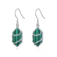 TOUPOP Sterling Silver Gemstone Hexagon Drop Dangle Earrings for Women-color_name:Malachite