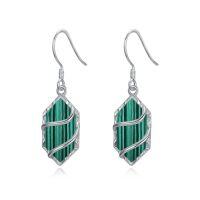 wholesale 925 Sterling Silver Earrings For Women Hexagon Gemstone Drop Dangle Earrings Fine Jewelry Birthday Christmas Gifts For Women Her -color_name:Malachite