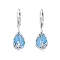 TOUPOP 925 Sterling Silver Moonstone Turquoise Butterfly Dragonfly Bee Earrings-style_name:2-Turquoise Cat