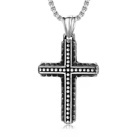 TOUPOP Stainless Steel Stone Skull Dragon Pendant Necklace for Men-style_name:cross Ⅷ