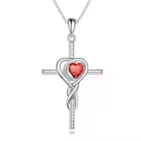 TOUPOP Sterling Silver Birthstone Cross Necklace Heart Infinity Jewelry Gifts-color_name:07-July-Ruby