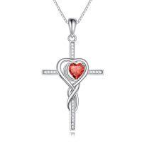 wholesale TOUPOP Birthstone Cross Necklace 925 Sterling Silver Heart Cross Necklace Love Infinity Jewelry Birthday Christmas Gifts For Women Her Girlfriend Wife -color_name:07-July-Ruby