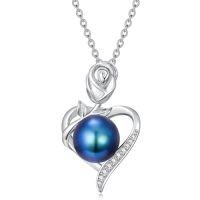wholesale Black Pearl Heart Pendant Necklace Sterling Silver Heart Black Freshwater Pearl Pendant Necklace Anniversary Jewelry Christmas Birthday Valentine Gifts For Women Wife Her Mom -style_name:Rose Heart