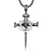 TOUPOP 925 Sterling Silver Cross Pendant Necklace For Men Gifts-style_name:B02 Nail Cross Black & Silver