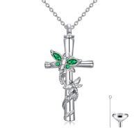 wholesale Dragonfly Cross Urn Necklaces For Ashes Women White Gold Plated S925 Sterling Silver Funnel Filler Memorial Cremation Jewelry With Birthstone Sympathy Christmas Jewelry Gifts For Women Loss Of Loved One -color_name:Dragonfly Cross Urn-May