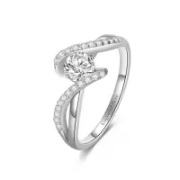 TOUPOP Sterling Silver Moissanite 1ct Round Engagement Rings Wedding Band-style_name:D-Round Moissanite Ring