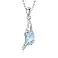 TOUPOP 925 Sterling Silver Oval Gemstone Pendant Necklace Dainty Fine Jewelry-color_name:Moonstone