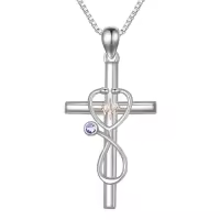 TOUPOP Sterling Silver Birthstone Stethoscope Cross Necklace for Nurse-color_name:06-June-Alexandrite
