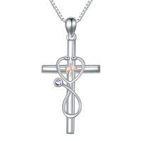 wholesale Gifts For Nurse 925 Sterling Silver Stethoscope Cross Necklace Nurses Birthstone Jewelry Nursing Themed Medicine Nurses Day Christmas Gifts Doctor Medical Student Rn -color_name:06-June-Alexandrite