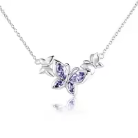 TOUPOP Sterling Silver Butterfly Choker Necklace with Birthstone Pendant-style_name:6-June-Light Amethyst