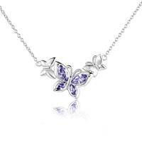 wholesale TOUPOP Butterfly Choker Necklace S925 Sterling Silver Birthstone Pendant Necklace Jewelry Gifts For Women Wife Wedding Birthday Christmas Gifts -style_name:6-June-Light Amethyst