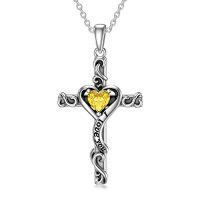 wholesale TOUPOP Birthstone Cross Necklace For Women 925 Sterling Silver Heart Cross Pendant Necklace I Love You Jewelry Anniversary Birthday Christmas Gifts For Her Mom Wife Girlfriend -color_name:11-Citrine-November