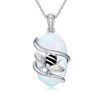 wholesale Opal Mama Bear/panda/cat/koala/sloth/cardinal/unicorn Necklace 925 Sterling Silver Opal Animal Pendant Jewelry Birthday Christmas Gifts Women Her -color_name:Bee