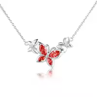 TOUPOP Sterling Silver Butterfly Choker Necklace with Birthstone Pendant-style_name:7-July-Ruby