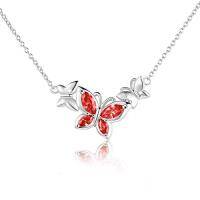 wholesale TOUPOP Butterfly Choker Necklace S925 Sterling Silver Birthstone Pendant Necklace Jewelry Gifts For Women Wife Wedding Birthday Christmas Gifts -style_name:7-July-Ruby