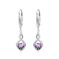 wholesale Infinity Birthstone Earrings 925 Sterling Silver Heart Love Infinity Dangle Drop Earrings Fine Jewelry Birthday Christmas Gifts For Women Girlfriend Wife -color_name:02-February-Amethyst
