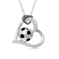 wholesale TOUPOP Christmas Sports Heart Necklace, 925 Silver Soccer/football/basketball/volleyball/softball Necklace Birthday Christmas Gifts For Women Sports Lovers, Players, Fans -style_name:Soccer Necklace