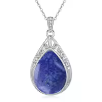 TOUPOP Sterling Silver Gemstone Teardrop Filigree Pendant Necklace-style_name:Lapis Lazuli