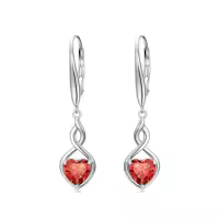 TOUPOP 925 Sterling Silver Infinity Birthstone Heart Dangle Drop Earrings-color_name:07-July-Ruby