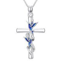 wholesale TOUPOP Cross Necklace For Women 925 Sterling Silver Pendant Butterfly/dragonfly/bee/ladybug/hummingbird Cross Jewelry Christmas Gifts For Her -style_name:Hummingbird