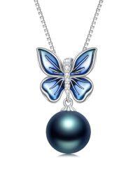 wholesale Butterfly Black Pearl Necklace For Women S925 Sterling Silver Black Pearl Butterfly Pendant Necklace Mothers Day Gifts Anniversary Birthday Christmas Gifts For Women Wife Mom Her -style_name:Enamel Butterfly