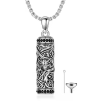 TOUPOP 925 Sterling Silver Stone Cylinder Dragon Eagle Wolf Cremation Necklace Pendant Memorial Jewelry-style_name:Wolf