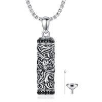 wholesale Urn Necklace For Men 925 Sterling Silver Bar Cylinder Dragon/eagle/wolf Cremation Necklace Keepsake Pendant Memorial Jewelry Christmas Gifts For Men -style_name:Wolf