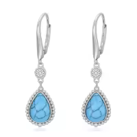TOUPOP Sterling Silver Turquoise Dangle Teardrop Bohemian Earrings-style_name:chrysanthemum