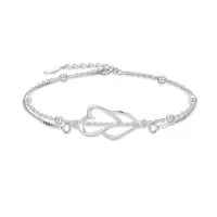 TOUPOP Sterling Silver & Crystal Star Charm Bracelet Adjustable Christmas Gift-style_name:Two Heart Bracelet