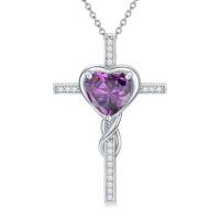 wholesale TOUPOP Cross Birthstone Necklace For Women Sterling Silver Heart Cross Pendant Necklace Cross Christian Jewelry Christmas Birthday Gifts For Her Wife Girlfriend Mom -color_name:02-Amethyst-Feb.