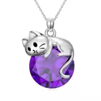 TOUPOP Sterling Silver Cat Birthstone Pendant Necklace Gift for Women-color_name:02-February-Amethyst