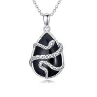 wholesale Black Onyx Necklace 925 Sterling Silver Hummingbird/dragonfly/butterfly/snake/octopus Pendant Teardrop Onyx Jewelry Birthday Christmas Gifts For Women -style_name:Black Onyx-Snake