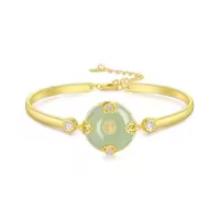 TOUPOP 14K Gold Plated Sterling Silver Jade Bracelet Tree Of Life Lotus Cat Hummingbird Dragonfly Bee Butterfly Jewelry Gift-style_name:Rose