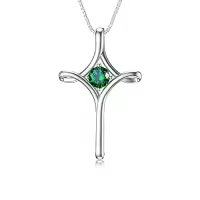 TOUPOP Sterling Silver Birthstone Cross Necklace For Women Fine Jewelry Gifts-color_name:05-Emerald-May