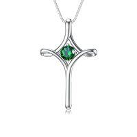 wholesale TOUPOP Cross Necklace For Women 925 Sterling Silver Birthstone Cross Pendant Fine Jewelry Anniversary Birthday Christmas Gifts For Her Mom Wife Girlfriend -color_name:05-Emerald-May