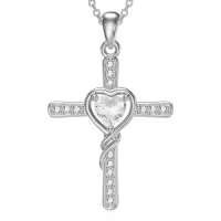 TOUPOP 925 Sterling Silver Cross Pendant Necklace for Women Men-style_name:Heart Crystal Cross Necklace