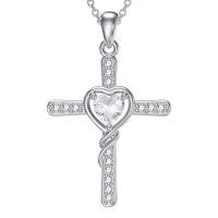 wholesale Cross Necklace For Women Men 925 Sterling Silver Cross Pendant Christian Jewelry Christmas Gifts -style_name:Heart Crystal Cross Necklace