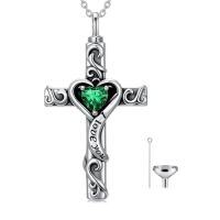 wholesale TOUPOP Cross Urn Necklaces For Ashes Birthstone Cremation Jewelry 925 Sterling Silver Cross Memorial Keepsake Jewelry For Women (with Funnel Filler) -color_name:05-May-Emerald