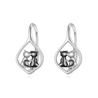 TOUPOP Sterling Silver Dangle Drop Hoop Earrings For Women-style_name:Cat 2