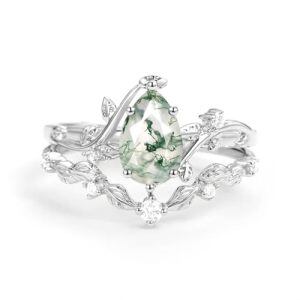 A Moss Agate Moissanite Ring