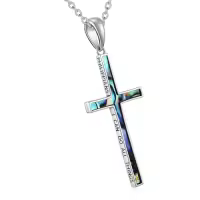 TOUPOP Sterling Silver Cross Necklace Philippians 4:13 Inspirational Pendant-color_name:Abalone Shell