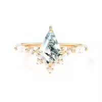 TOUPOP 10k/14k/18k Gold Natural Moss Agate Moissanite Engagement Ring-style_name:B Moss Agate Gold Ring