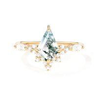 wholesale TOUPOP Personalized Natural Moss Agate Moissanite Engagement Ring For Her 10k/14k/18k Solid Gold Wedding Promise Anniversary Ring For Women Gift For Christmas -style_name:B Moss Agate Gold Ring