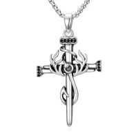 TOUPOP Sterling Silver Nail Cross Pendant Religious Faith Jewelry Gift-style_name:Deer Antler Fish Hook